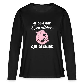 Cavalière cheval humour - T-shirt manches longues Premium bio Femme - noir - Devant - Julia (174cm)