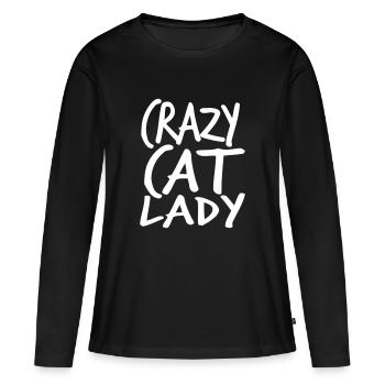 Chat fou Dame Texte Folle Femme Chats Amour - T-shirt manches longues Premium bio Femme - noir - Devant - Julia (174cm)