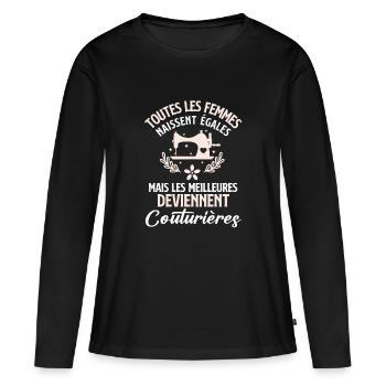 Couturière machine à coudre - T-shirt manches longues Premium bio Femme - noir - Devant - Julia (174cm)