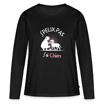 Femme propriétaire de chien - T-shirt manches longues Premium bio Femme - noir - Devant - Julia (174cm)