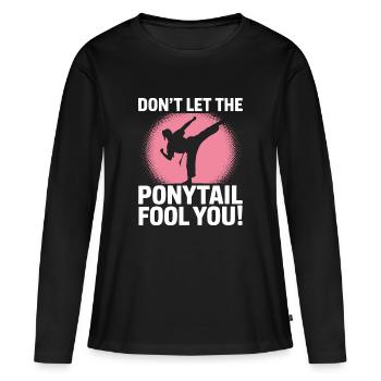 Karate with Determination - Women's Premium Organic Long Sleeve Shirt - black - Front - Julia (174cm)