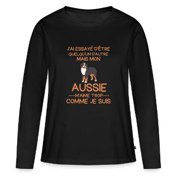 Berger australien aussie m aime trop - T-shirt manches longues Premium bio Femme - noir - Devant - Julia (174cm)