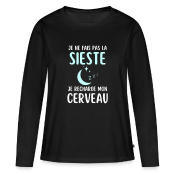 Humour sieste dormeur dormeuse - T-shirt manches longues Premium bio Femme - noir - Devant - Julia (174cm)