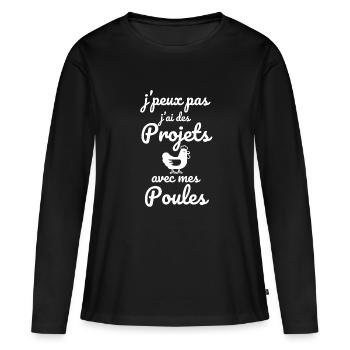 Ferme Poules Poulailler - T-shirt manches longues Premium bio Femme - noir - Devant - Julia (174cm)