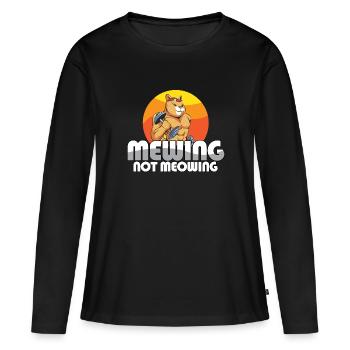 Drôle Chat Meme Miaulant Pas Miaulement Mâchoire - T-shirt manches longues Premium bio Femme - noir - Devant - Julia (174cm)