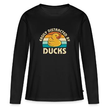 Vintage Duckling Easily Distracted By Rubber Ducks - Frauen Premium Bio Langarmshirt - Schwarz - Vorne - Julia (174cm)