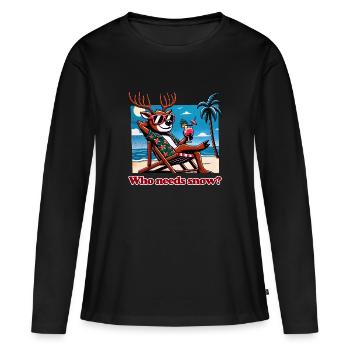 drôle anti renne de Noël en vacances - T-shirt manches longues Premium bio Femme - noir - Devant - Julia (174cm)