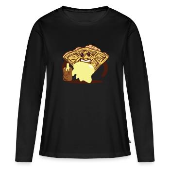 Gaufre trempée dans du sirop Ironic Waffle Fan - T-shirt manches longues Premium bio Femme - noir - Devant - Julia (174cm)