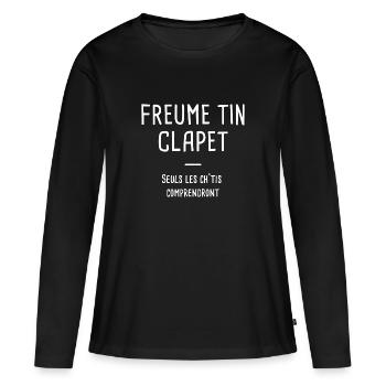 Freume tin clapet Cadeau Ch'tis expression drôle - T-shirt manches longues Premium bio Femme - noir - Devant - Julia (174cm)
