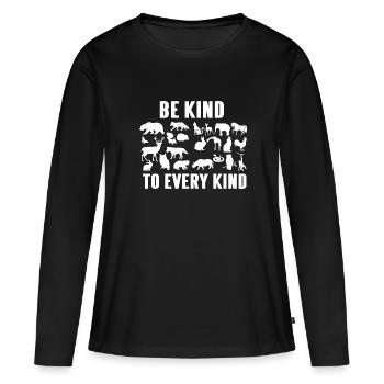 Be Kind To Every Kind Awesome Vegan Message - Frauen Premium Bio Langarmshirt - Schwarz - Vorne - Julia (174cm)