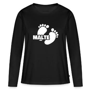 Geburt Malte - Frauen Premium Bio Langarmshirt - Schwarz - Vorne - Julia (174cm)