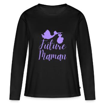 Future maman - T-shirt manches longues Premium bio Femme - noir - Devant - Julia (174cm)