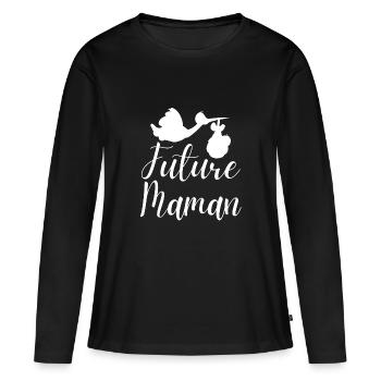 Future maman - T-shirt manches longues Premium bio Femme - noir - Devant - Julia (174cm)