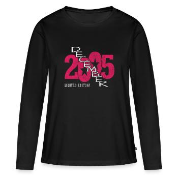 Né en décembre 2005 - T-shirt manches longues Premium bio Femme - noir - Devant - Julia (174cm)