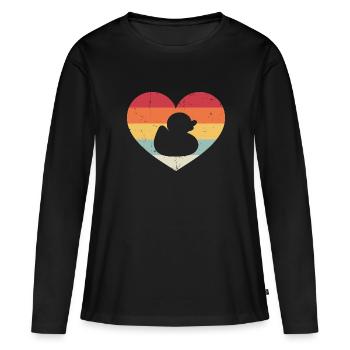 Vintage Heart Rubber Duck Duckling Duckie Retro - Frauen Premium Bio Langarmshirt - Schwarz - Vorne - Julia (174cm)