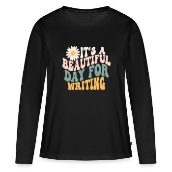Écriture - T-shirt manches longues Premium bio Femme - noir - Devant - Julia (174cm)