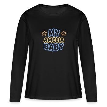 Amelia - Frauen Premium Bio Langarmshirt - Schwarz - Vorne - Julia (174cm)