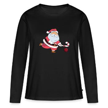 Père Noël Amateur de hockey sur gazon Spor de Noël - T-shirt manches longues Premium bio Femme - noir - Devant - Julia (174cm)