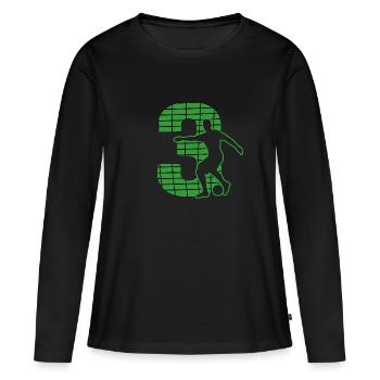 Fußball soccer sport Fußballer Fußballplatz NR.3 - Frauen Premium Bio Langarmshirt - Schwarz - Vorne - Julia (174cm)