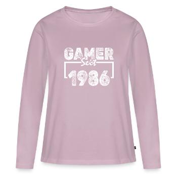 1986 - T-shirt manches longues Premium bio Femme - rose poudré - Devant - Julia (174cm)