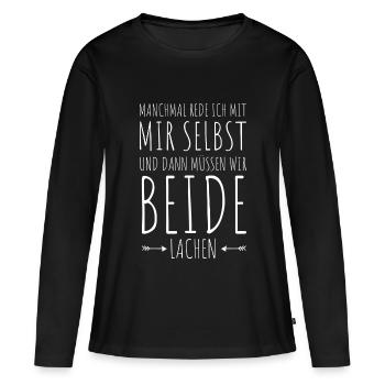 SELBSTIRONIE | lustiger Spruch FUN SHIRT - Frauen Premium Bio Langarmshirt - Schwarz - Vorne - Julia (174cm)