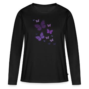 Papillons papillons papillons enfants - T-shirt manches longues Premium bio Femme - noir - Devant - Julia (174cm)