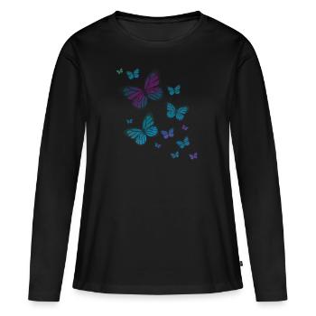 Papillon papillon des animaux coloré couleur - T-shirt manches longues Premium bio Femme - noir - Devant - Julia (174cm)