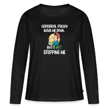Infani rie paralysés CP Combattants Cerebralparese - T-shirt manches longues Premium bio Femme - noir - Devant - Julia (174cm)