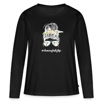 Femme de ménage Ménage - T-shirt manches longues Premium bio Femme - noir - Devant - Julia (174cm)