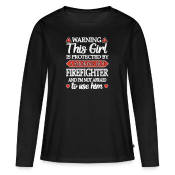 Amie Pompier Amie Par les pompiers - T-shirt manches longues Premium bio Femme - noir - Devant - Julia (174cm)