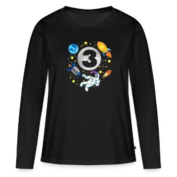 astronaute | | spatiale 3ème | Bday 3 ans Bday - T-shirt manches longues Premium bio Femme - noir - Devant - Julia (174cm)