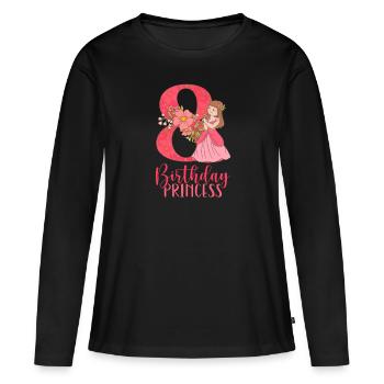 La princesse d’anniversaire a huit ans - T-shirt manches longues Premium bio Femme - noir - Devant - Julia (174cm)
