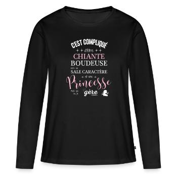 Humour femme chiante chieuse boudeuse et princesse - T-shirt manches longues Premium bio Femme - noir - Devant - Julia (174cm)