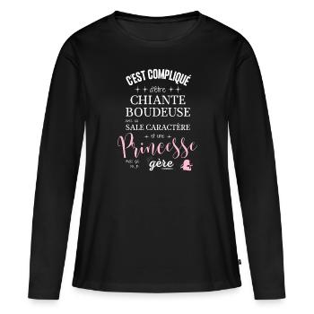 Humour femme chiante sale caractère humoristique - T-shirt manches longues Premium bio Femme - noir - Devant - Julia (174cm)