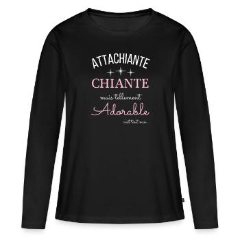 Humour femme attachiante chiante et adorable drôle - T-shirt manches longues Premium bio Femme - noir - Devant - Julia (174cm)
