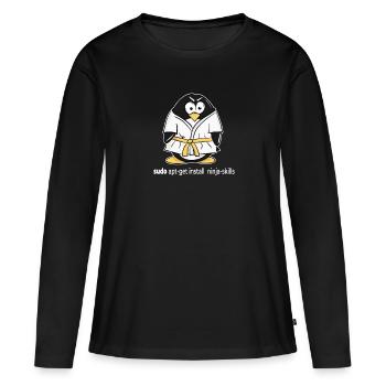 Linux Pinguin installiert seine Ninja Skills mit - Frauen Premium Bio Langarmshirt - Schwarz - Vorne - Julia (174cm)