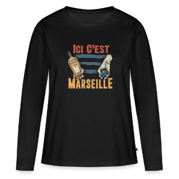 Marseille Pastis Apero Petanque - T-shirt manches longues Premium bio Femme - noir - Devant - Julia (174cm)
