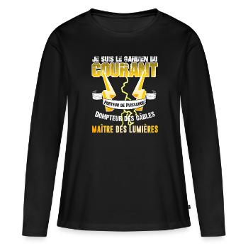 Humoristique Électricien Gardien du Courant - T-shirt manches longues Premium bio Femme - noir - Devant - Julia (174cm)