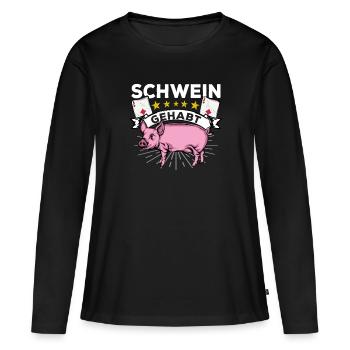 Double tête - T-shirt manches longues Premium bio Femme - noir - Devant - Julia (174cm)