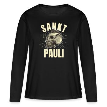 St Pauli. Éventail St pauli Éventail Paulianer Hamburger - T-shirt manches longues Premium bio Femme - noir - Devant - Julia (174cm)