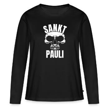St Pauli. Éventail St pauli Éventail Paulianer Hamburger - T-shirt manches longues Premium bio Femme - noir - Devant - Julia (174cm)