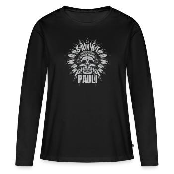 St Pauli. Éventail St pauli Éventail Paulianer Hamburger - T-shirt manches longues Premium bio Femme - noir - Devant - Julia (174cm)