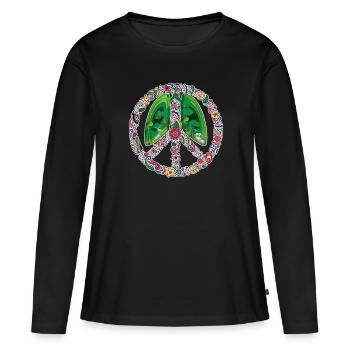 Symbole de paix, signe de paix Plantes du Jour de la Terre - T-shirt manches longues Premium bio Femme - noir - Devant - Julia (174cm)