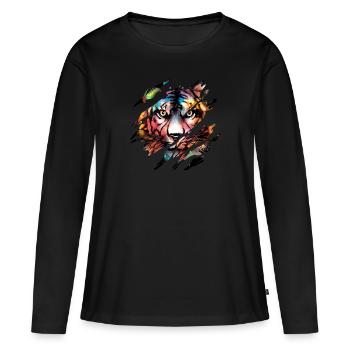Bengal Tiger Scratch Claw - Frauen Premium Bio Langarmshirt - Schwarz - Vorne - Julia (174cm)
