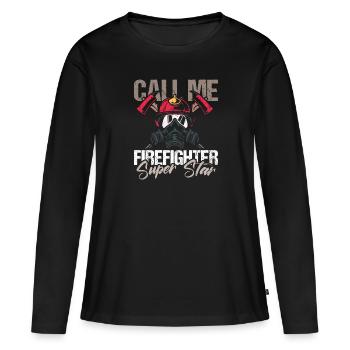pompier pompier pompier pompier volontaire - T-shirt manches longues Premium bio Femme - noir - Devant - Julia (174cm)