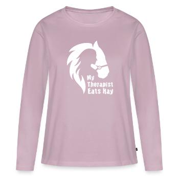 Horse Lover Horse Girl My Therapist Eats Hay - Frauen Premium Bio Langarmshirt - Altrosa - Vorne - Julia (174cm)