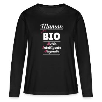 Cadeau maman personnalisé humour fête des mères - T-shirt manches longues Premium bio Femme - noir - Devant - Julia (174cm)