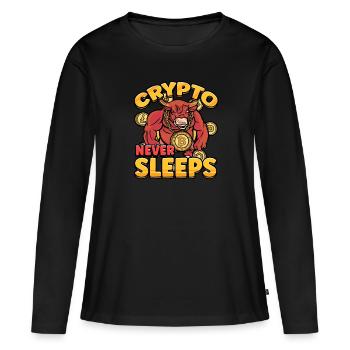 Crypto ne dort jamais Crypto-monnaie BTC - T-shirt manches longues Premium bio Femme - noir - Devant - Julia (174cm)
