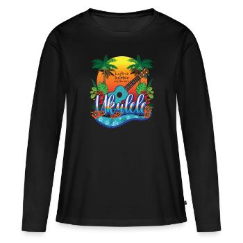 Ukulele Gitarre Ukulelespieler Hawaii - Frauen Premium Bio Langarmshirt - Schwarz - Vorne - Julia (174cm)