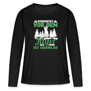 Jagen Jäger Vorsicht vor dem Jäger - Frauen Premium Bio Langarmshirt - Schwarz - Vorne - Julia (174cm)